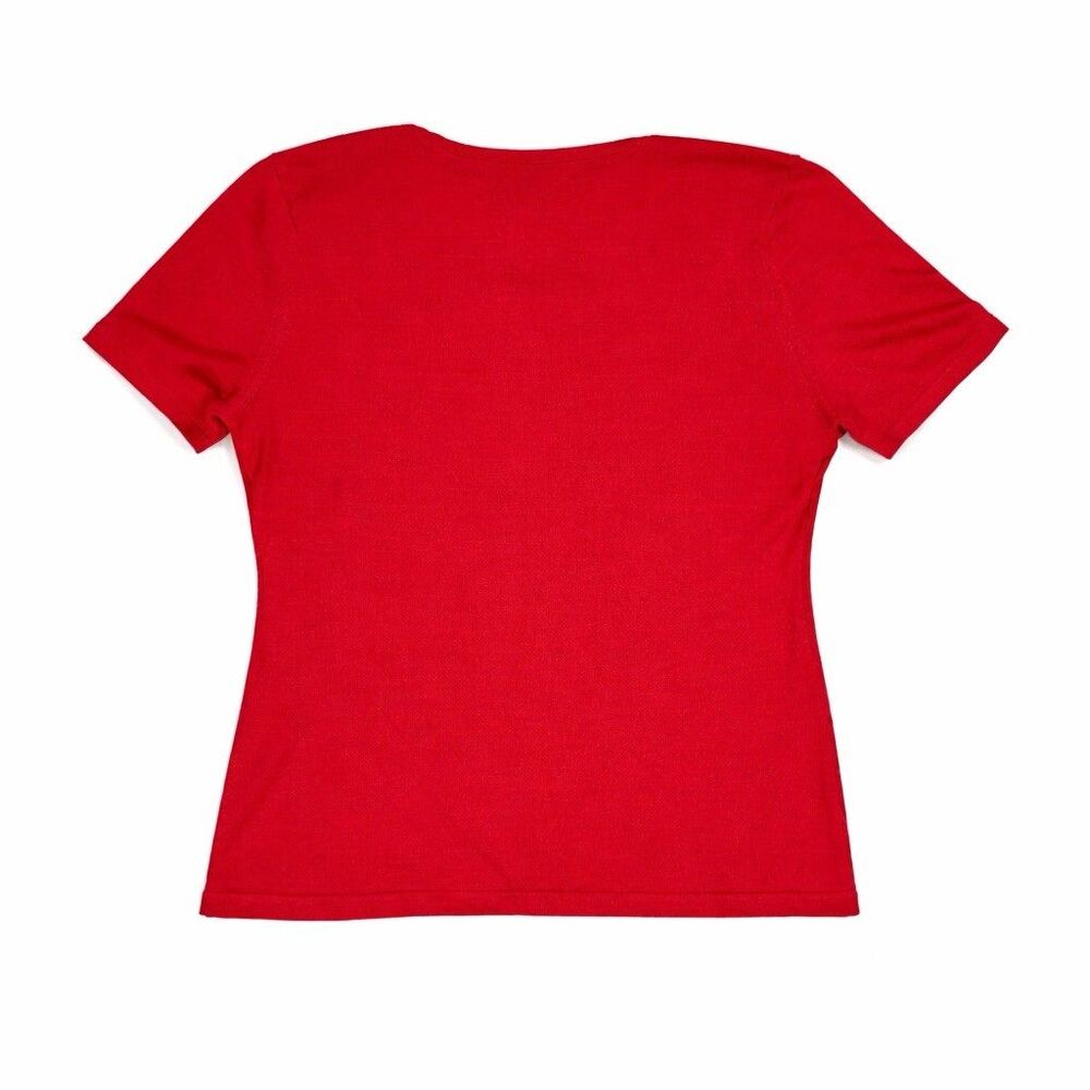 Pour Soie 100% Silk Knit Top Red Short Sleeve Sweater Lightweight Classic M - Picture 4 of 6